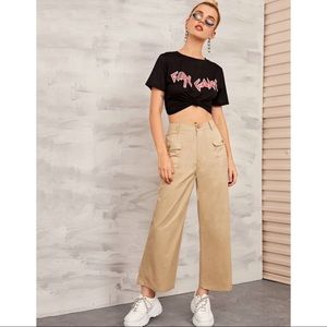 SHEIN solid flap pocket wide leg cargo pants